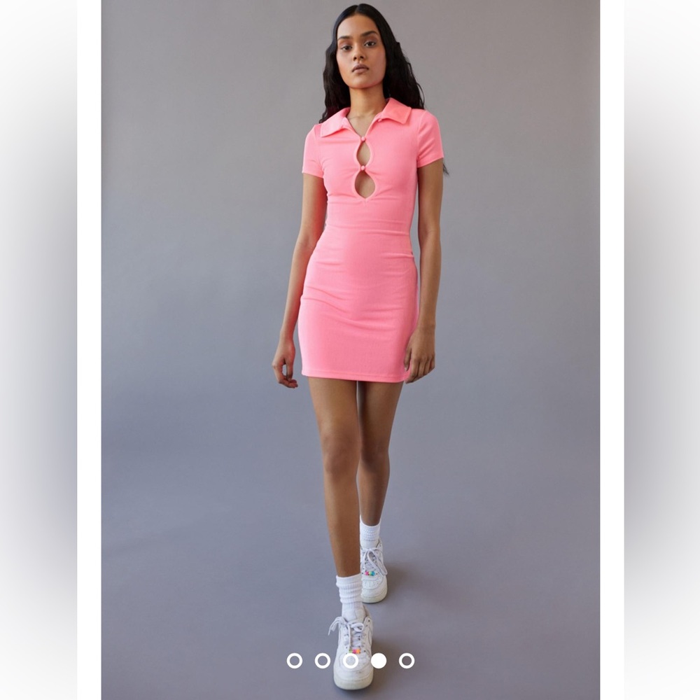 BARBIE Christy Keyhole Mini Dress Neon Pink mini with collar
